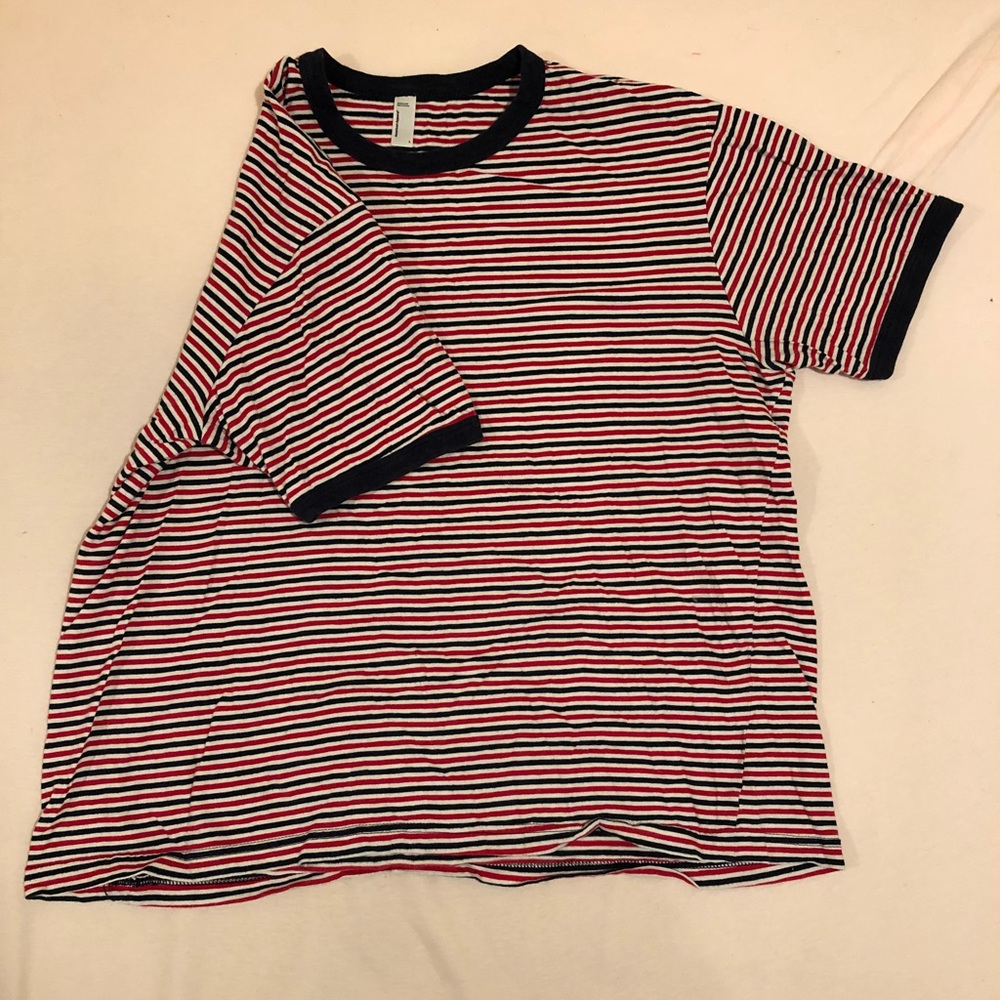 American apparel red and blue stripped shirt